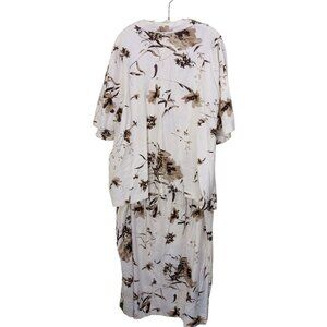 Womens Linen Blend Skirt and Top Set Plus Size 5X Cream Brown Floral